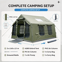 Tente de glamping familiale gonflable robuste 3x2,65m en PVC, vert olive, avec port d'entrée et ventilation multi-points, pour le camping en forêt