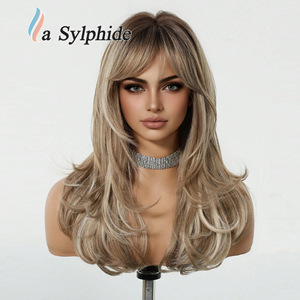 La Sylphide Long <b>Curly</b> <b>Wig</b> With Bangs Full Head Cover Natural Look For Women - Product Image 2