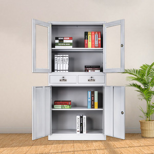 Armoire de rangement de bureau moderne à 2 tiroirs en métal, vitrine en acier et verre, finition thermolaquée pour hôtels, appartements, chambres - Product Image 6
