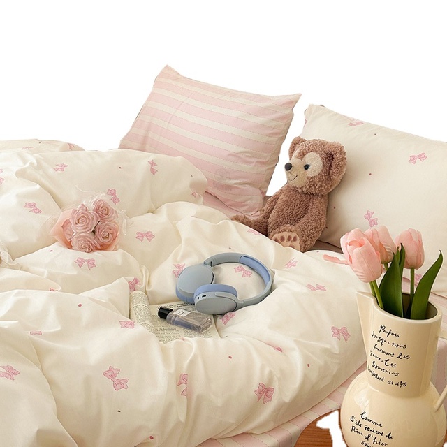 2026 New Edition INS Cute Cartoon Pure Cotton Three-Piece Bedding Set-Class Quilt Cover Pillowcases Breathable Eco-Friendly