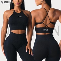 Haut de Sport Femme Doux Comme du Beurre Menthe avec Bretelles Spaghetti, sans Coutures, Dos Croisé pour Gym Yoga