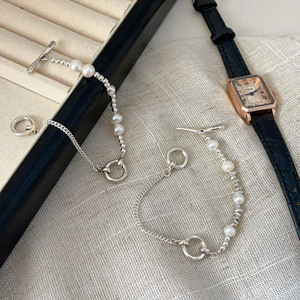 Pulsera de Plata de Ley S925 con Perlas y Cierre de Palanca en Forma de Corazón, Joyería para Mujer, Regalo - Product Image 2