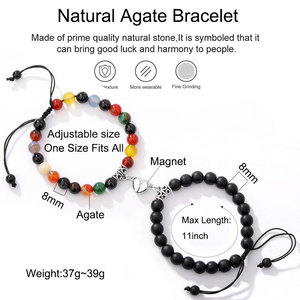 Gelang Batu Agate Alami, Gelang Magnetik Hati yang Serasi, 2 Pcs Gelang Magnetik Pasangan Hadiah Hari Valentine Gelang Manik-Manik Persahabatan - Product Image 4
