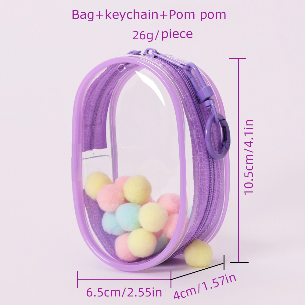 Sac violet/porte-clés/pom pom