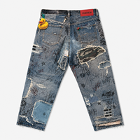 Pantalon en jean épais DiZNEW Premium pour homme, avec logo unique, détail badge, ourlet brut, coupe baggy, logo personnalisé, streetwear, fabrication en usine