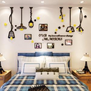 Autocollant <span class=keywords><strong>mural</strong></span> 3D en acrylique, design de lampe noire et jaune avec cadre photo DIY, décorations murales pour le salon, le fond du canapé, la salle à manger - Product Image 2