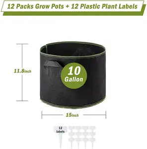 Sacs de culture personnalisés pour jardin, Pot de culture intelligent, robuste, aérés Non tissés, 100 gallons, 1 3 5 7 10 15 20 50