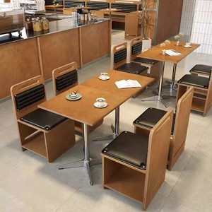 Table de salle à manger en bois massif et banquette 2 places pour restaurants, style moderne coréen, pour cafés et salons de thé commerciaux - Product Image 3