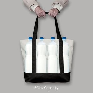 Custom Fashion Daily Essentials Shopping <b>Large</b> Capacity <b>Canvas</b> Tote <b>Bag</b> With External Pocket Top Zipper Closure - Product Image 2