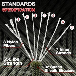 Cordes de Paracorde Tressées Personnalisées en Polyester et Nylon pour <span class=keywords><strong>Camping</strong></span>, 7 Brins, 2mm, 3mm, 4mm, 5mm, 6mm, 8mm, pour Tente, Résistance 550lb - Product Image 2