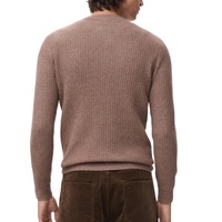 Pull tricoté col rond pour homme, personnalisé avec logo, épais, côtelé verticalement, couleur unie, coupe ajustée, maille classique, vente en gros