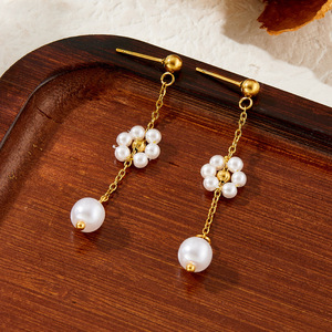 Fashion Jewelry <b>Set</b> Pearl Flower Chain Necklace <b>Bracelet</b> Earrings Women's Party Accessories Gold Tone Imitation Pearl - Product Image 2