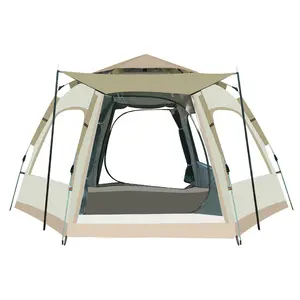 Outdoor Lipat Otomatis Glamping 5-8 Orang Tenda Hexagon Tebal Yg Tahan Hujan Portabel Instan Pantai Cabana Tenda