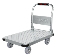 Chariot à plateforme robuste en acier galvanisé à carreaux, capacité 300 kg, avec poignée pliable, quatre roues, chariot à main à plateau plat, couleur argent 1