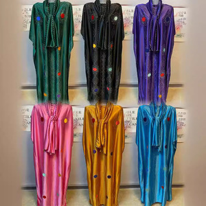 Abbigliamento femminile musulmano tradizionale africano Kaftan Kanga abito da donna in raso di seta Maxi Casual Abaya - Product Image 1