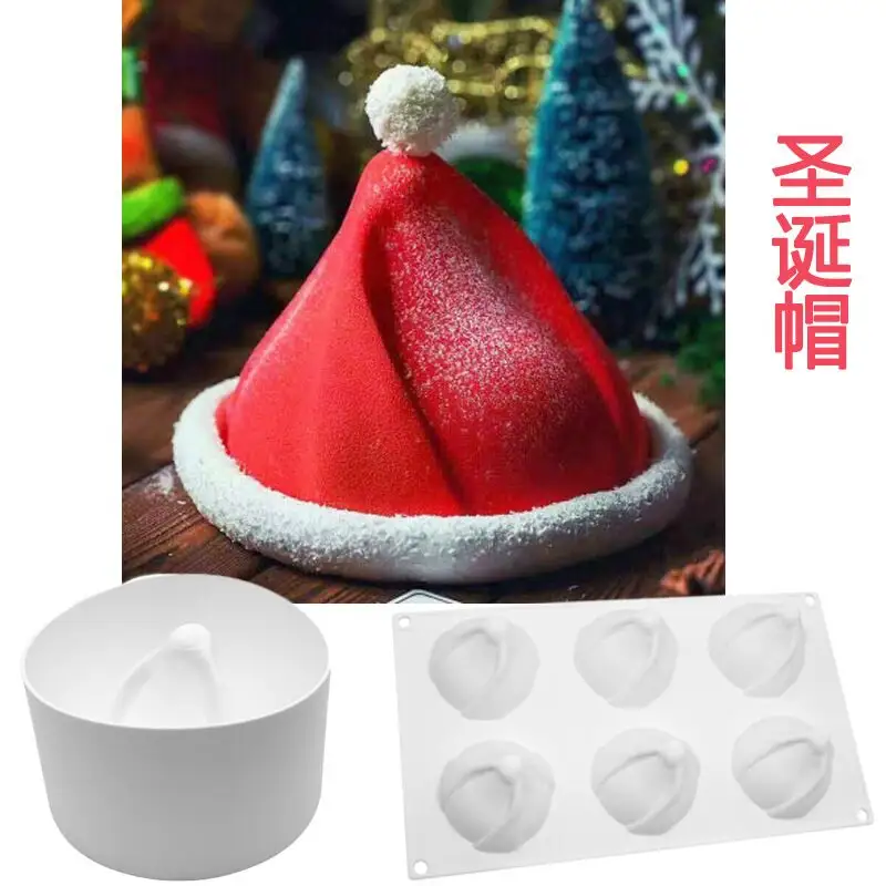 Molde de silicone para bolo de Natal, chapéu de silicone com 6 cavidades, alta cilindrada, mousse de chocolate, molde para sobremesa e bolos