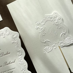 Invitaciones de Boda de Lujo con Grabado en Relieve Personalizado, Papel de Algodón Floral, Tarjetas de Boda con Logotipo Personalizado - Product Image 2