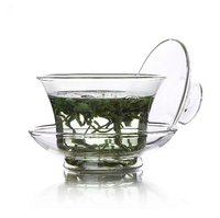 Ensemble traditionnel artisanal pour café et thé, Gaiwan en verre écologique de 150 ml, tasse à thé personnalisable avec soucoupe et couvercle