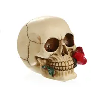 Harz Schädel Skelett Kopf Skulpturen mit Rose Flower Crafts für Halloween Home Decoration