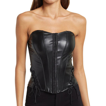 OEM/ODM High quality lady PU lace up grommets bustier corset top for women sexy PU Leather Bustier Top Low-cut Slim Camis