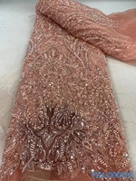 Haute qualité africain Tulle Net dentelle tissu lourd perlé luxe 3D dentelle tissu avec séquence pour robe de mariée