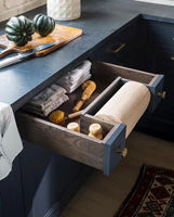 Armoires de cuisine Shaker vert marine mat Vermont avec plan de travail en bois, ensemble d'armoires de style côtier pour projets résidentiels personnalisés