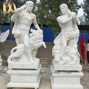 户外铸造天然石材希腊大理石法尔内塞大力神和狮子雕塑雕像待售