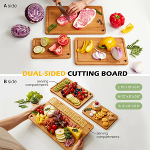 Ensemble de 3 planches à découper en bambou pour la cuisine, blocs à découper en bois, 3 pièces, planche à découper en bambou pour légumes et viande - Product Image 6