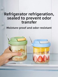 Pot en verre hermétique pour overnight oats, petit-déjeuner, salade, lait, smoothie, céréales, avec couvercle et cuillère, portable, pour réfrigérateur - Product Image 6