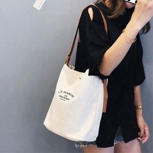 Bolsa de Hombro de Algodón para Mujer, Diseño Nuevo, Bolsa de Compras Informal, Bolsa de Mensajero de Lona con Asas de Cuero - Product Image 3