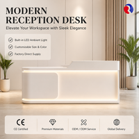 Comptoir de réception blanc moderne avec éclairage d'ambiance LED intégré, taille et couleur personnalisables, pour hall d'accueil de bureau