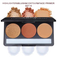 Palette de couleurs noires sans logo, 3 couleurs, poudre et blush crémeux pour le visage, illuminateur, anticernes, base de maquillage transparente pour le visage