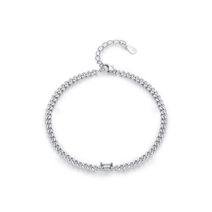 S925 Silver Chain <b>Bracelet</b> With Baguette Diamond Channel Setting Minimalist Unisex Everyday Wear Jewelry - Product Image 1