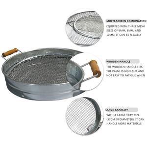 Tamis de jardin en métal galvanisé avec poignées en bois Énigme de sol avec 3 écrans à mailles interchangeables Tamis de sol de jardin rond - Product Image 3