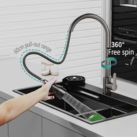 Évier de cuisine de luxe multifonctionnel moderne en acier inoxydable 304 avec cascade et pluie, cuve unique, ensemble complet