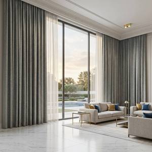 Rideaux en tissu sur mesure de style moderne, plis en S, plis ondulés, pour villa, résidence privée, projet de rénovation de maison - Product Image 1