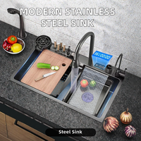 Évier de cuisine moderne multifonctionnel en acier inoxydable OEM avec robinet intelligent, installation sous plan, cuve unique, garantie 5 ans