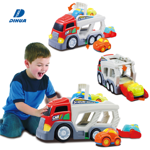 Macchinina da trasporto per camion giocattolo per bambini Cartoon Double Decker con 4 Little Freewheel Car Inertia Truck Plastic Car Toy - Product Image 1