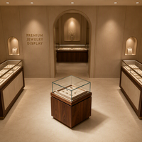 Vitrine de présentation de bijoux en bois personnalisée avec couvercle en verre, présentoir sur piédestal pour magasin de bijoux, vente en gros