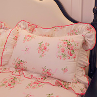 Ensemble de literie en coton 100% 40S à motifs floraux, jupe de lit à volants style princesse, ensemble de housse de couette 4 pièces