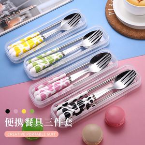 <b>Camping</b> <b>Storage</b> <b>Box</b> Travel Stainless Steel Silverware With Portable Cutlery Set Ceramic Handles - Product Image 3