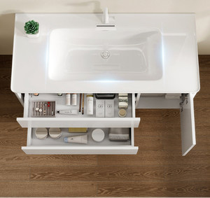 Cream style ceramic integrated basin intelligent <b>lighting</b> defogging mirror storage <b>cabinet</b> bathroom <b>cabinet</b> - Product Image 4