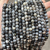 Cuentas de jaspe de red negra Natural para fabricación de joyas, cuentas de jaspe de 4-12mm, redondas, lisas, negras, venta al por mayor