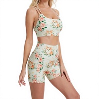 Ensemble de yoga personnalisé pour femmes, motif chat, leggings taille haute, shorts cycliste, fabricant de vêtements de sport en gros