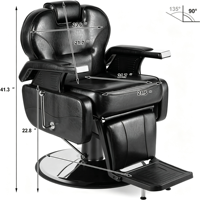 Fauteuil de Barbier Hydraulique Inclinable, Chaise de Salon de Coiffure Vintage pour la Coupe de Cheveux, le Rasage, Équipement de Salon de Beauté