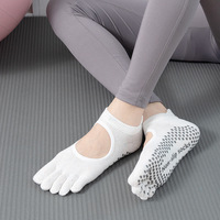 Untuk Toesox kaus kaki Yoga Pilates, kaus kaki Yoga warna polos, lima-jari, tabung pendek lembut nyaman, desain punggung terbuka, Logo Panjang pergelangan kaki