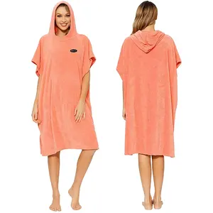 Poncho Towel Wholesale Customized Adults Hooded 100% Cotton Surf Poncho Hooded Beach Robe Towel surf changing robe