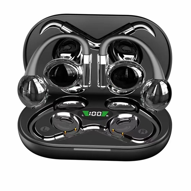 LED Display Clip on Wireless Earbuds Open Ear Headphones for Sports Driving