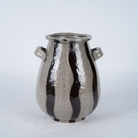 Vase en céramique rayé Lian Da Farmhouse avec deux poignées, vase à fleurs rustique gris noir moucheté, décoration intérieure EU US