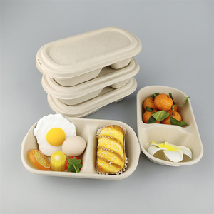 2 compartment 32oz eco friendly sugarcane bagasse hamburger clamshell food container lunch box with lid